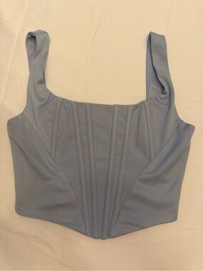 Elegant Light Blue Corset Tank Top - Structured Shaping